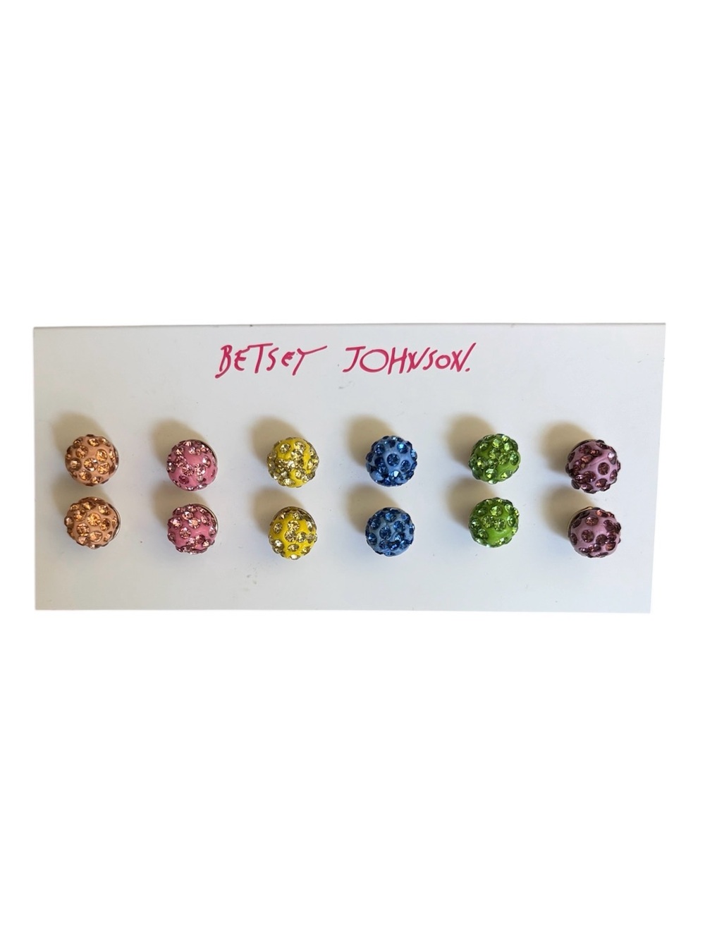 Betsey Johnson 6-piece Crystal Stud Round Ball Pave Earring Set Six NWT NEW
